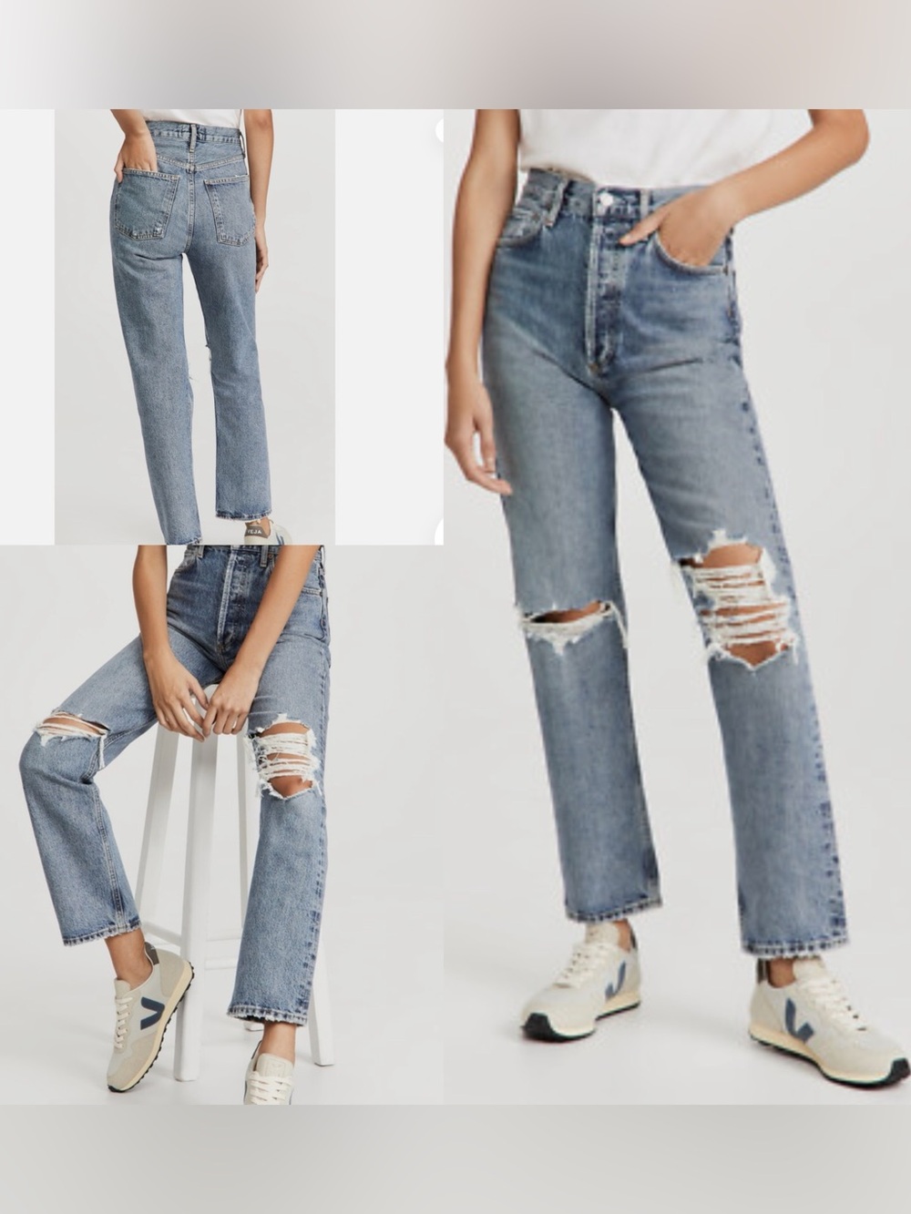 Agolde 90s pinch waist distressed ripped knee jeans organic cotton 27